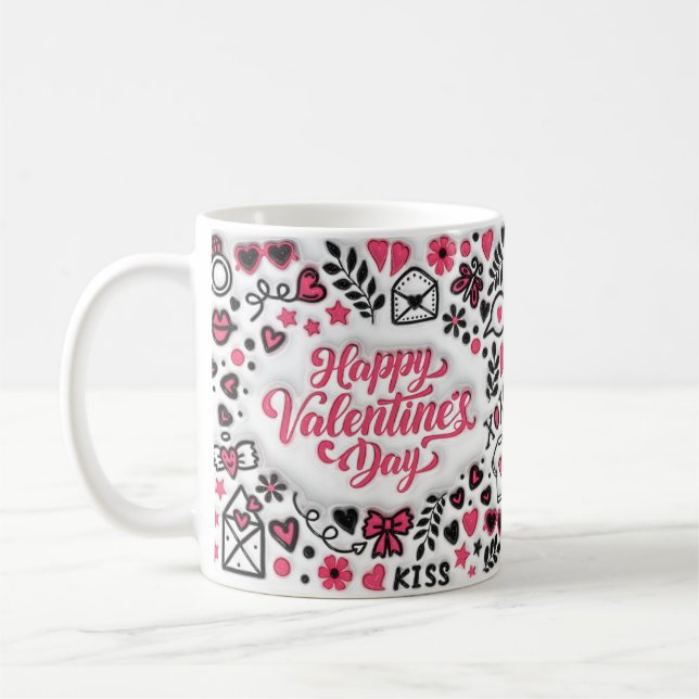 Mug heureuse Sainte-Valentin amusant rose 3d (Gauche)