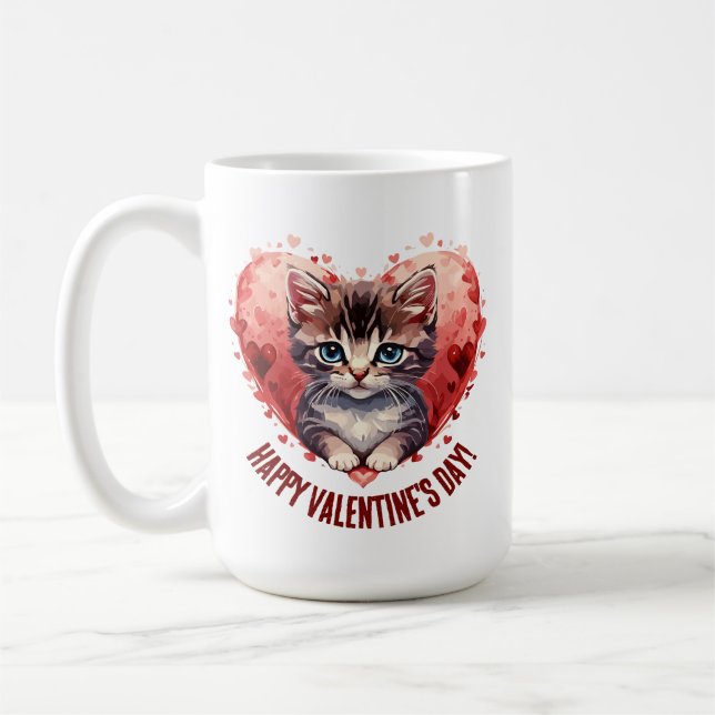 Mug Heureuse Sainte-Valentin Little Kitten avec coeur (Gauche)
