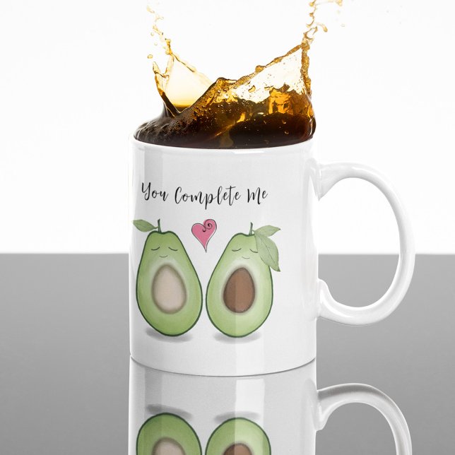 Mug Heureuse Sainte-Valentin mignon Drôle Simple Avoca (Cute Whimsical Valentine's Day Avocado Mug with "you Complete Me" Wording)