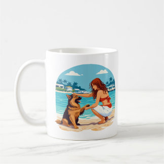 Mug Heureux Berger Allemand et femme se liant sur la p