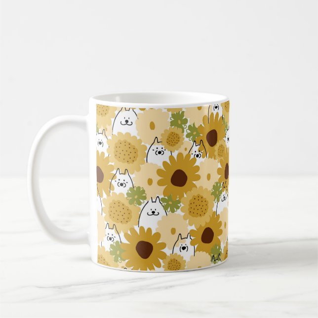 Mug Heureux chien samoyé dans le jardin de tournesol m (Gauche)
