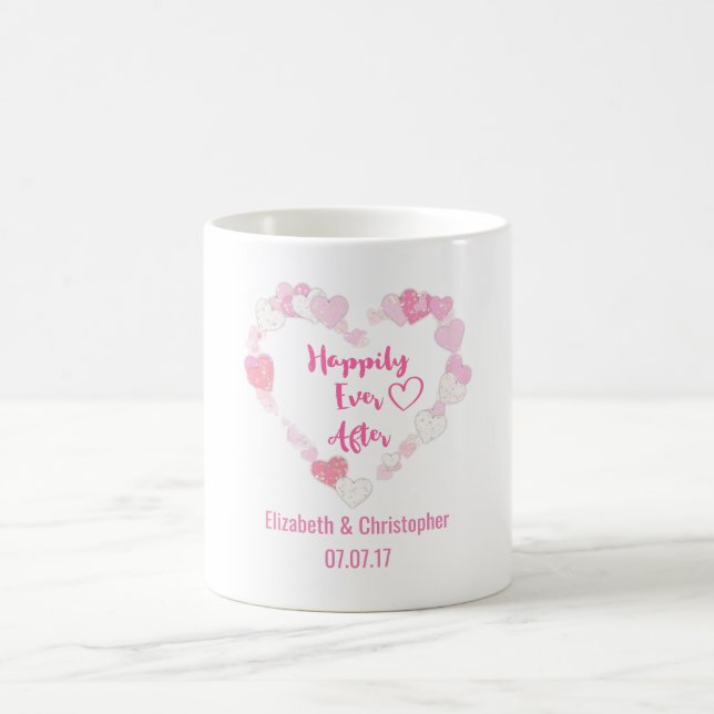 Mug Heureux Jamais après la Glittery Mariage de Coeurs (Centre)