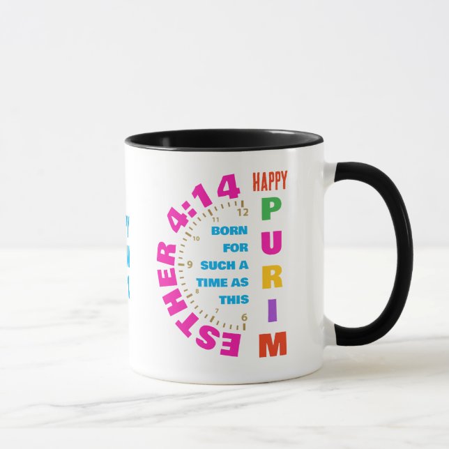 Mug HEUREUX PURIM Esther 4:14 Pour Un Temps Tel Que Ce (Droite)