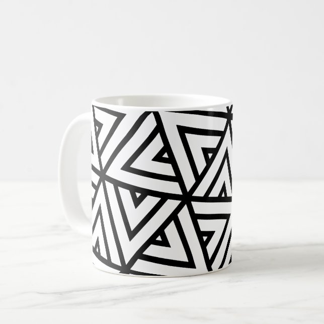 Mug Hexagons noir blanc Triangles Motif monochrome (Devant gauche)