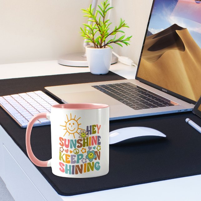 Mug Hey Sunshine, Fleurs tendance Retro Vegan (Créateur téléchargé)