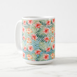 Mug Hibiscus floral Aqua rose pêche jaune