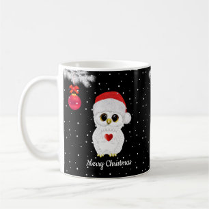 Mug Hibou de Noël blanc sur fond noir
