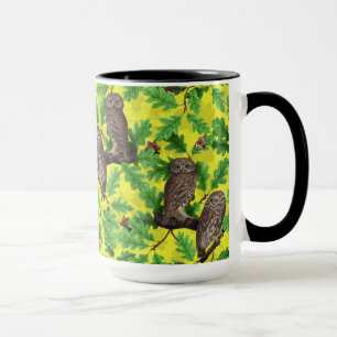 Mug Hiboux dans la forêt sur fond jaune citron