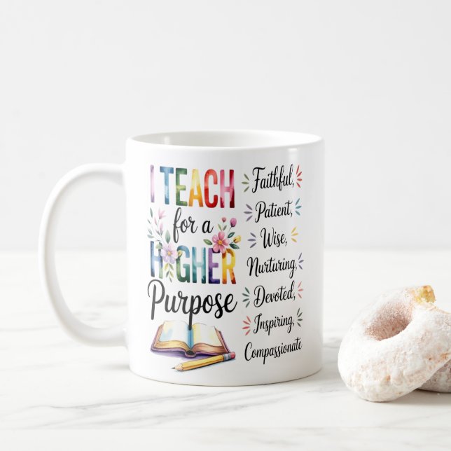 Mug Higher Purpose Book Flowers Pencil Illustration (Avec donut)