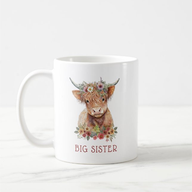 Mug Highland Cow Aquarelle Design mignon Floral Pastel (Gauche)