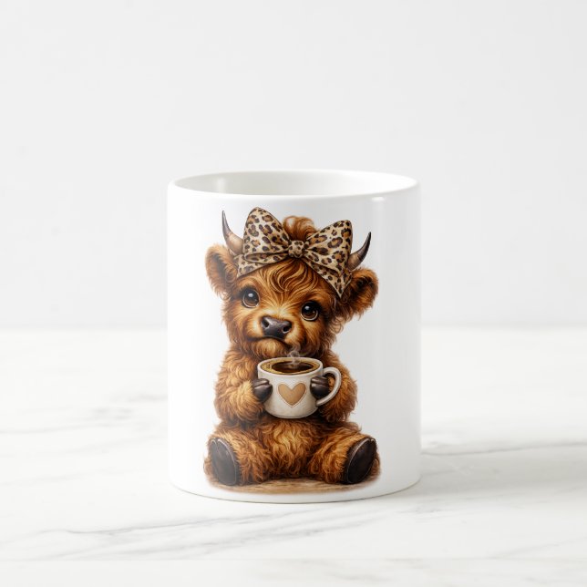 Mug Highland Cow Coffee Wrap: Leopard Bow — Personaliz (Centre)