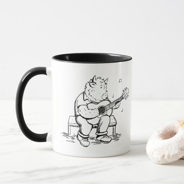 Mug Highland Cow Plays Acoustic Guitar (Avec donut)