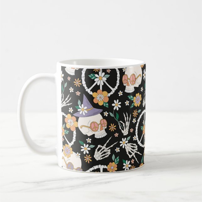 Mug Hippie Halloween Skulls et Fleurs Motif (Gauche)