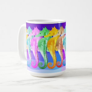 Mug Hippocampes aqua/rose/bleu/or/argent nautiques
