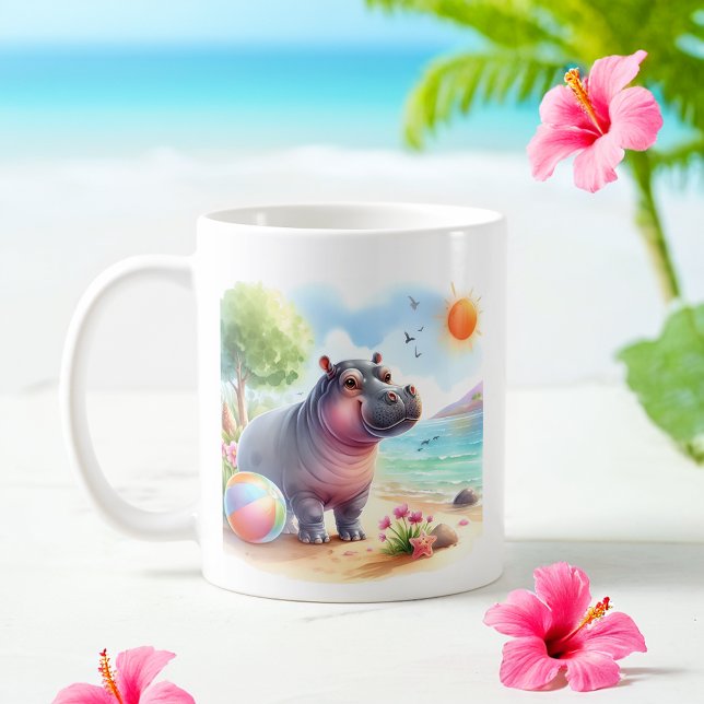 Mug Hippopotame d'été sur la plage (Créateur téléchargé)