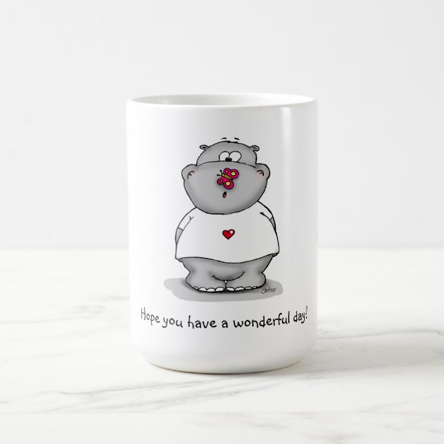 Mug Hippopotame mignon avec le papillon - ayez un beau (Centre)