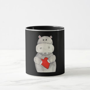 Mug Hippopotame mignon tenant le coeur   Love Hippo