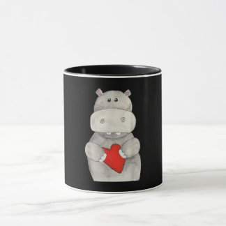 Mug Hippopotame mignon tenant le coeur | Love Hippo