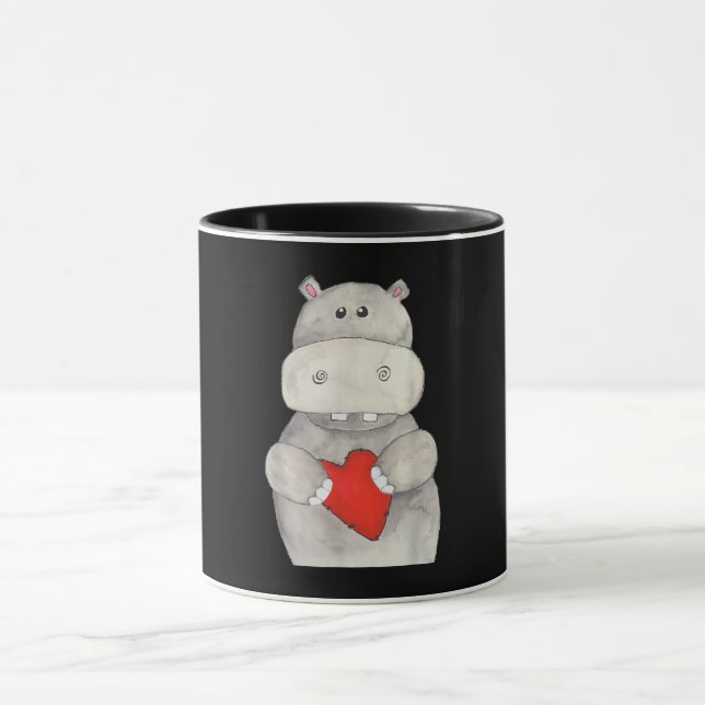 Mug Hippopotame mignon tenant le coeur | Love Hippo (Centre)