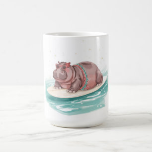 Mug Hippopotame surfeur sur planche de surf