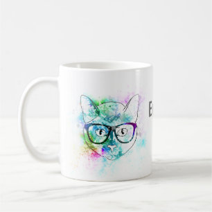 Mug hipster chat aquarelle splash pour personnaliser