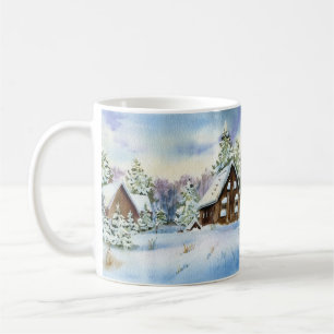 Mug Hiver Effet neige Maison Forêt Paysage élégant