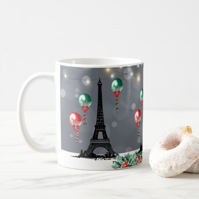 Mug Hiver Tour Eiffel, Noël Balloons Nuit (Avec donut)