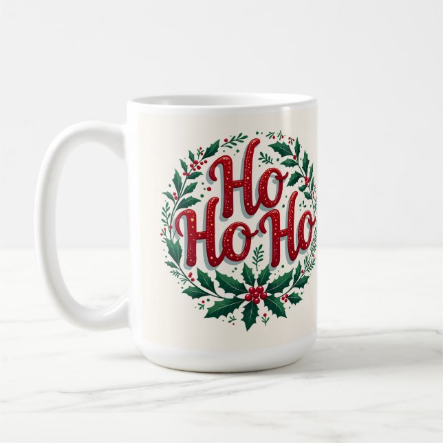 Mug Ho Ho Ho Christmas Wreath Typography Design (Gauche)