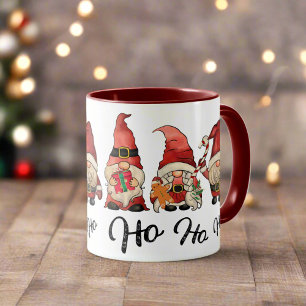 Mug Ho Ho Ho ! Gnomes nordiques mignons rouge de Noël