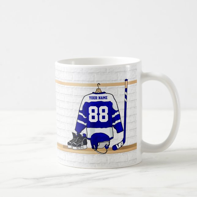 Mug Hockey sur glace bleu et blanc personnalisé Jersey (Droite)