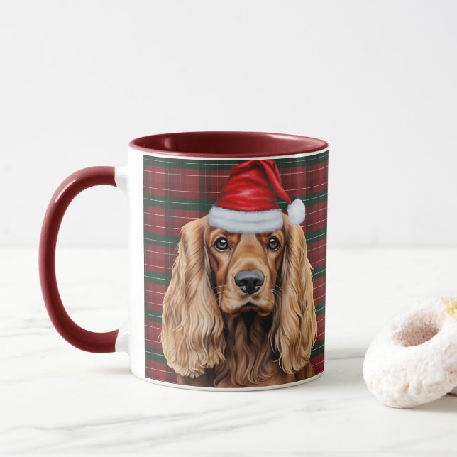 Mug Holiday Plaid Cocker Spaniel Christmas Santa Dog (Avec donut)