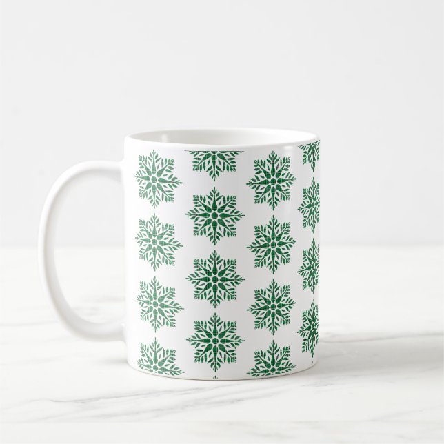 Mug Holiday Snowflake Plaid Pattern Green (Gauche)