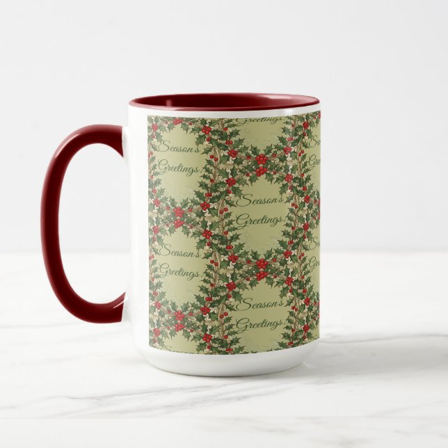 Mug Holly Berry Decorative Season's Greetings (Gauche)