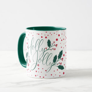 Mug Holly Jolly Green Red Berry Holly Poinsettia
