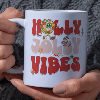Mug Holly Jolly Vibes Retro Super rouge Nom de Noël