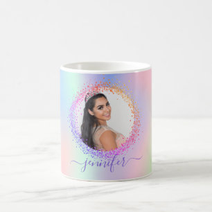 Mug Holographe photo rose violet nom script