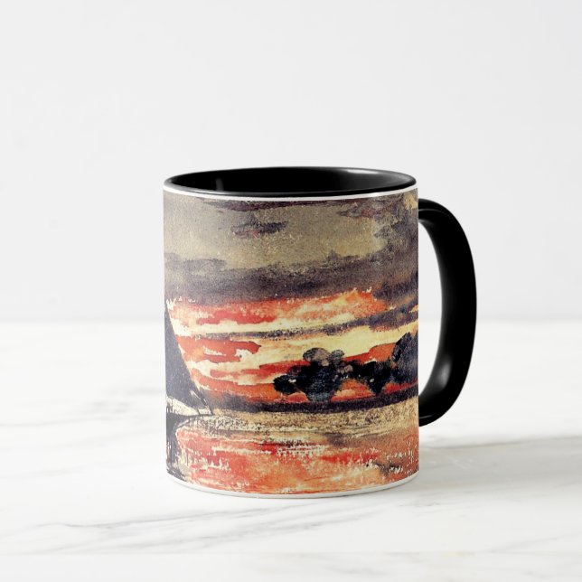 Mug Homer - Feux de coucher de soleil, peinture d'aqua (Devant droit)