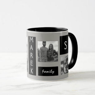 Mug Hommes gris noirs décorés d'un monogramme de pho