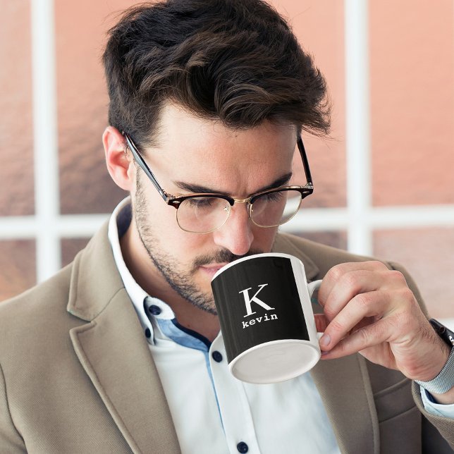 Mug Hommes monogrammed noir et blanc nom personnalisé (Créateur téléchargé)