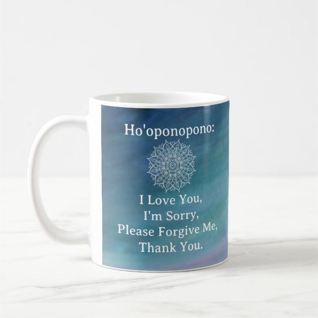 Mug Ho'oponopono Aimer Prière Bleue Pardon Mandala (Gauche)