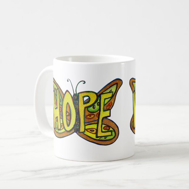 Mug Hope Word Art Green Butterfly Wings Coffee Cup (Devant gauche)