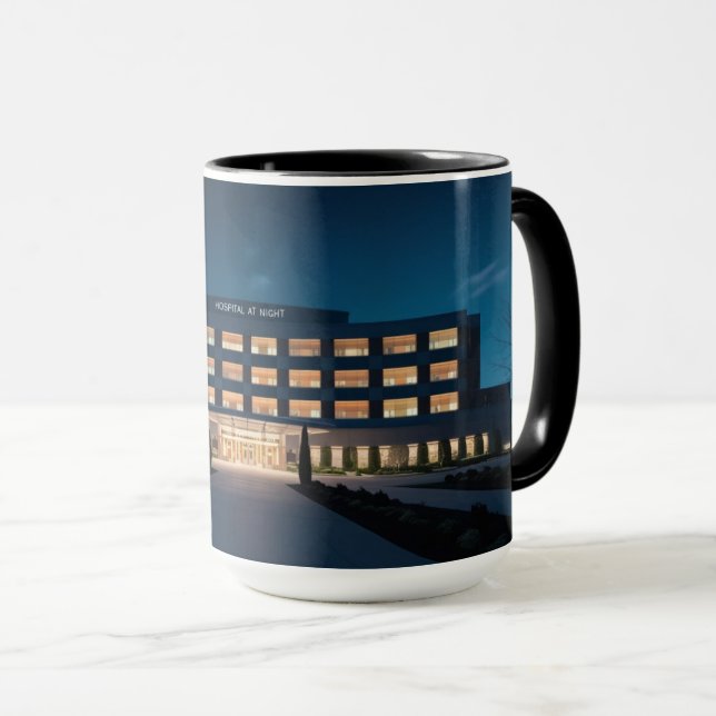 Mug Hôpital de nuit : 24h/24 et 7j/7 Soins et Dedicati (Devant droit)