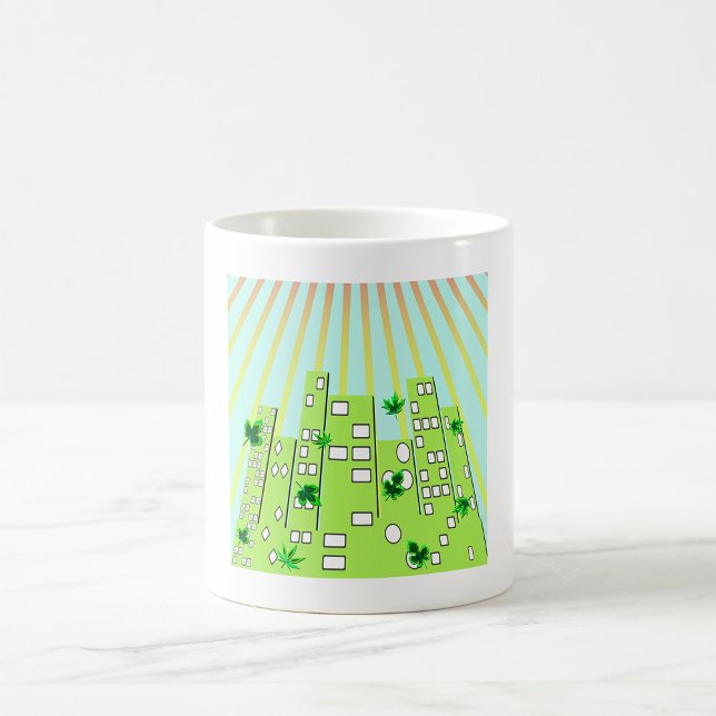 Mug Horizon de la ville écologique verte avec feuilles (Créateur téléchargé)