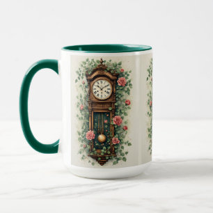 Mug Horloge Vintage Entourée de Roses et de Vignes