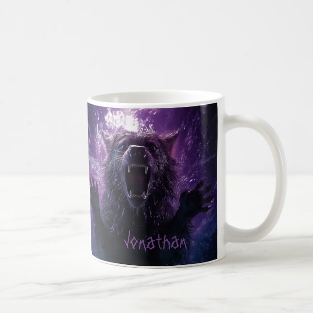 Mug Horreur Werewolf personnalisé Halloween violet noi (Droite)