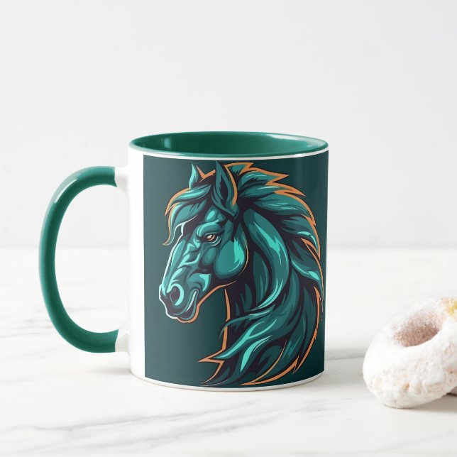 Mug Horse Design, Rustic Farm Animal Artwork Cup (Avec donut)