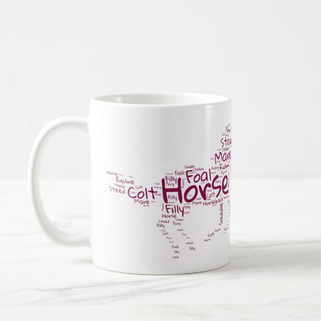 Mug Horse Word Cloud Design unique en Maroon (Gauche)