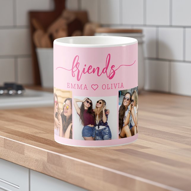 Mug Hot Pink Friends 3 Photo Friendship Collage (Créateur téléchargé)