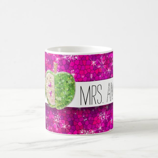 Mug Hot rose Neon Green Enseignants Apple Nom de la cl (Centre)