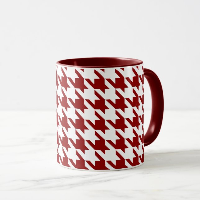 Mug Houndstooth Pied de Poule Check blanc rouge foncé (Devant droit)
